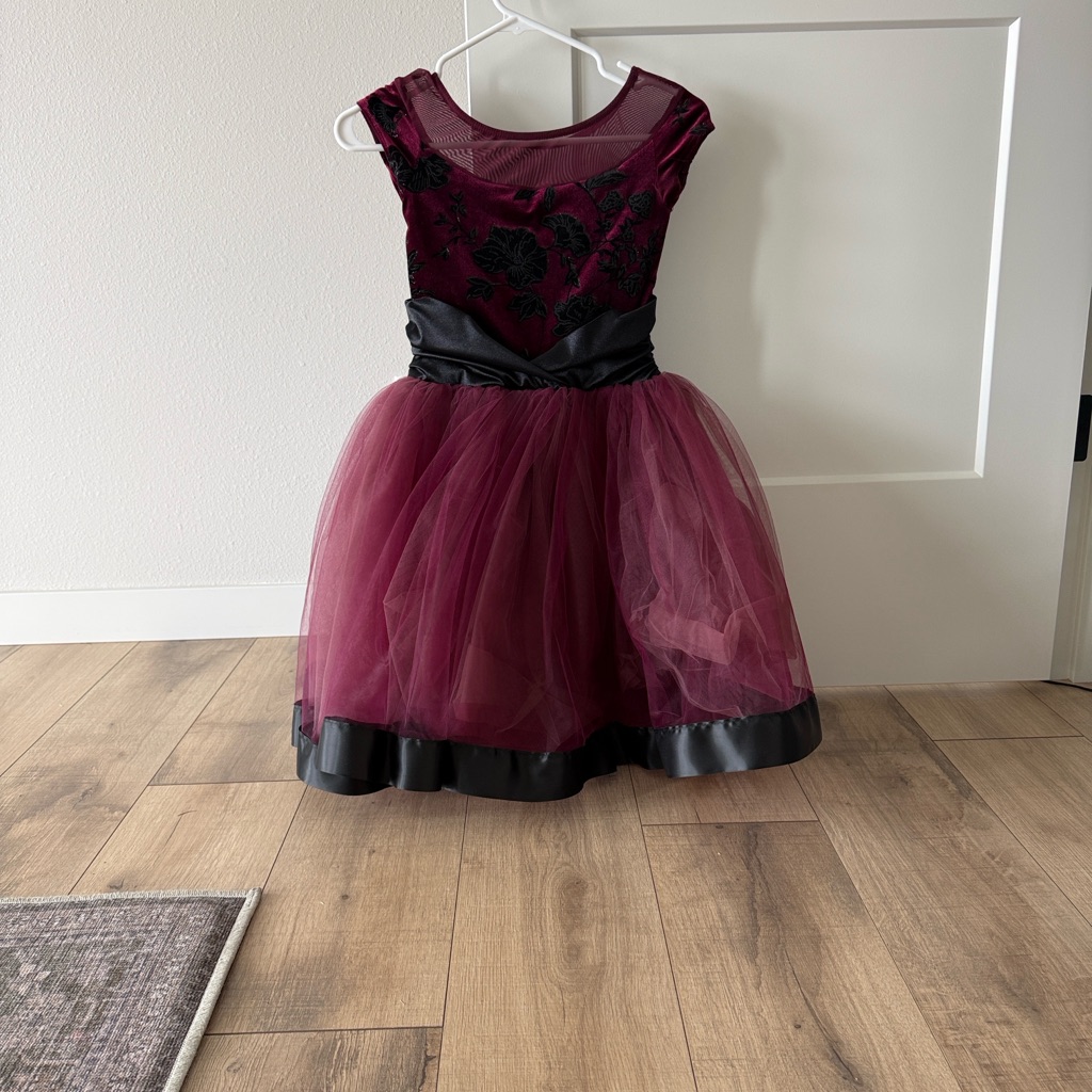 Weissman Burgundy Tulle Dance Costume With Black Accents